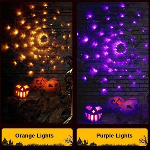 Halloween Decorations Spider Web Lights - 4FT Diameter 70 LED with Black Spider - Picture 5 of 7
